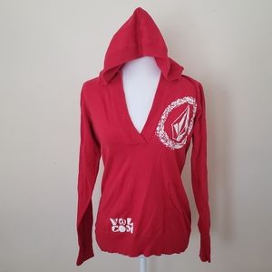 Volcom Red Hooded V Neck  Pullover Sweater